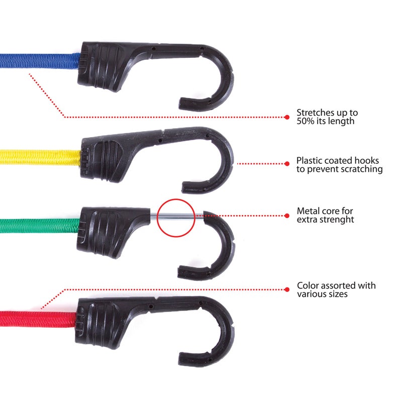 Wellmax Premium Bungee Cord Set with Heavy Duty Hooks and Bonus Accessories - 32 Piece Assortment Bag for Cargo, Camping, and More - Image 4
